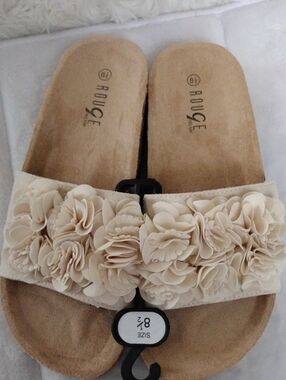 Rouge Helium Beige Suede Slide Sandals with Logo